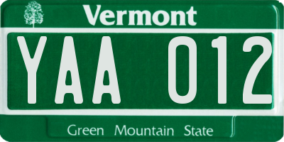 VT license plate YAA012