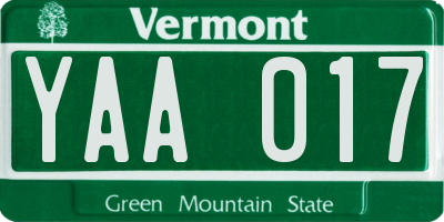 VT license plate YAA017