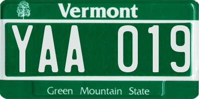VT license plate YAA019