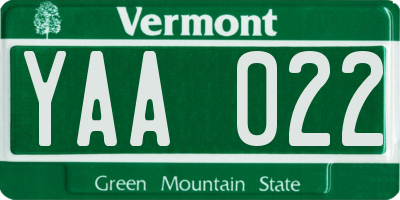 VT license plate YAA022