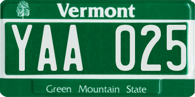 VT license plate YAA025
