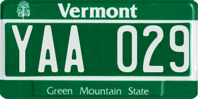 VT license plate YAA029