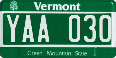 VT license plate YAA030