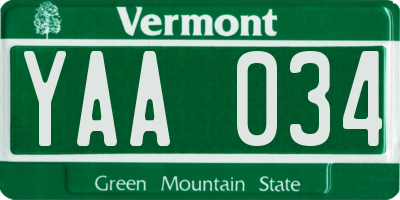 VT license plate YAA034