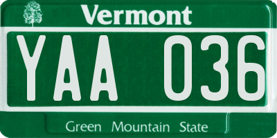 VT license plate YAA036