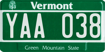 VT license plate YAA038