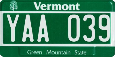 VT license plate YAA039