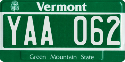 VT license plate YAA062
