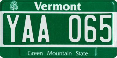 VT license plate YAA065