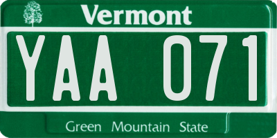 VT license plate YAA071