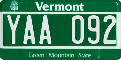 VT license plate YAA092