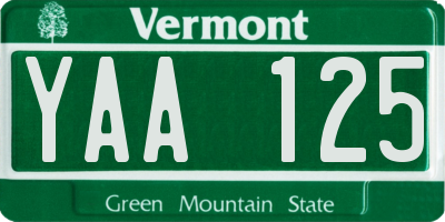 VT license plate YAA125