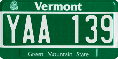 VT license plate YAA139