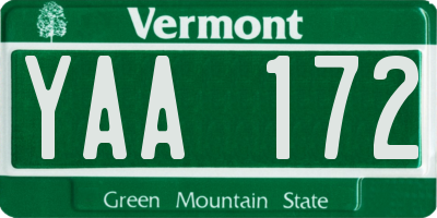 VT license plate YAA172