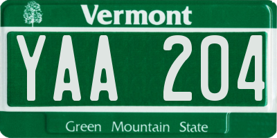 VT license plate YAA204
