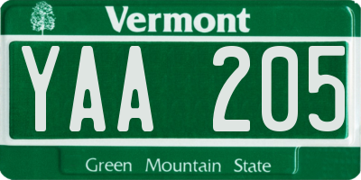 VT license plate YAA205