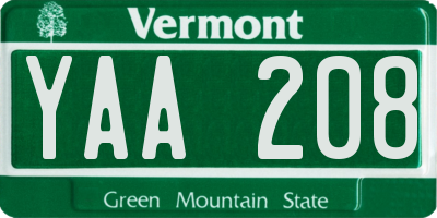 VT license plate YAA208