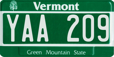 VT license plate YAA209
