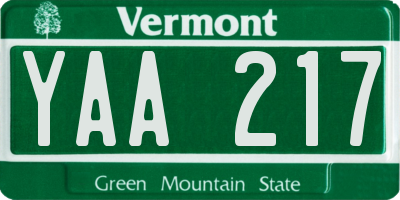 VT license plate YAA217