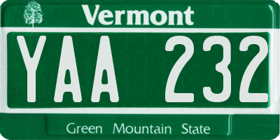 VT license plate YAA232