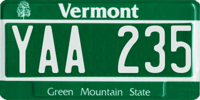 VT license plate YAA235