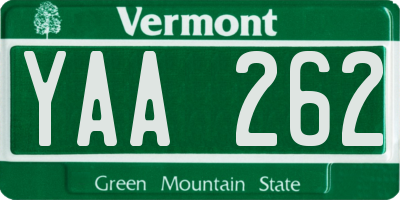 VT license plate YAA262