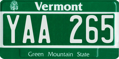 VT license plate YAA265