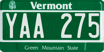 VT license plate YAA275
