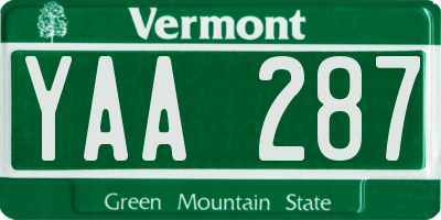 VT license plate YAA287