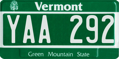 VT license plate YAA292