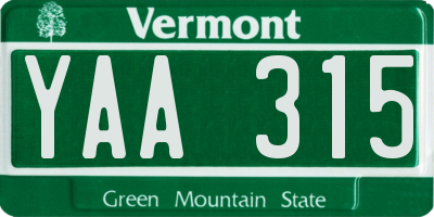 VT license plate YAA315