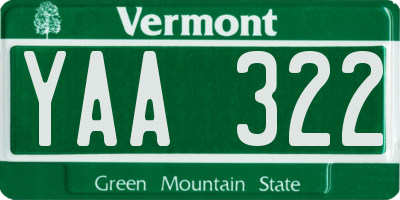 VT license plate YAA322