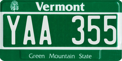 VT license plate YAA355