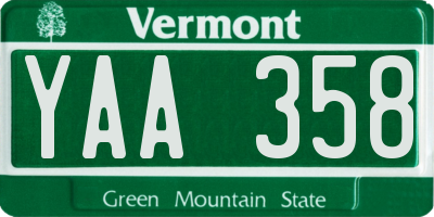 VT license plate YAA358