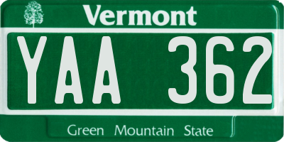 VT license plate YAA362