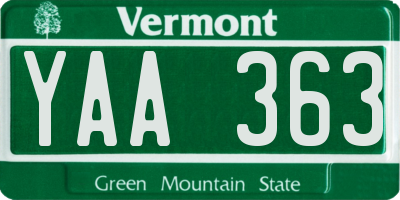 VT license plate YAA363