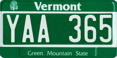 VT license plate YAA365