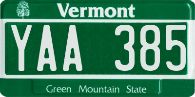 VT license plate YAA385