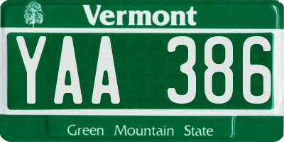 VT license plate YAA386