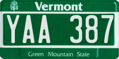 VT license plate YAA387