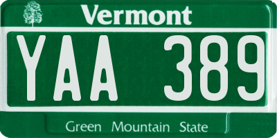 VT license plate YAA389