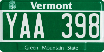 VT license plate YAA398