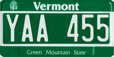 VT license plate YAA455