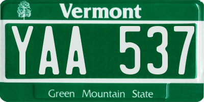 VT license plate YAA537