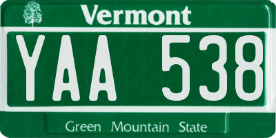 VT license plate YAA538