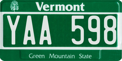 VT license plate YAA598