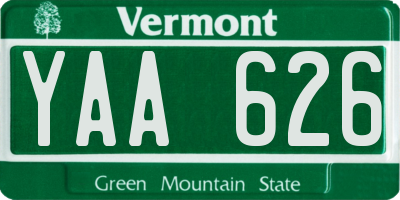 VT license plate YAA626