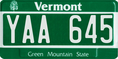 VT license plate YAA645