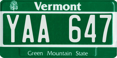 VT license plate YAA647