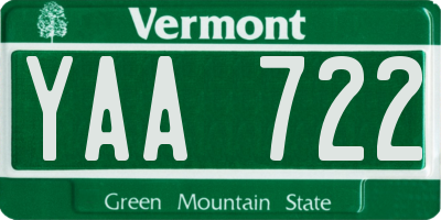 VT license plate YAA722